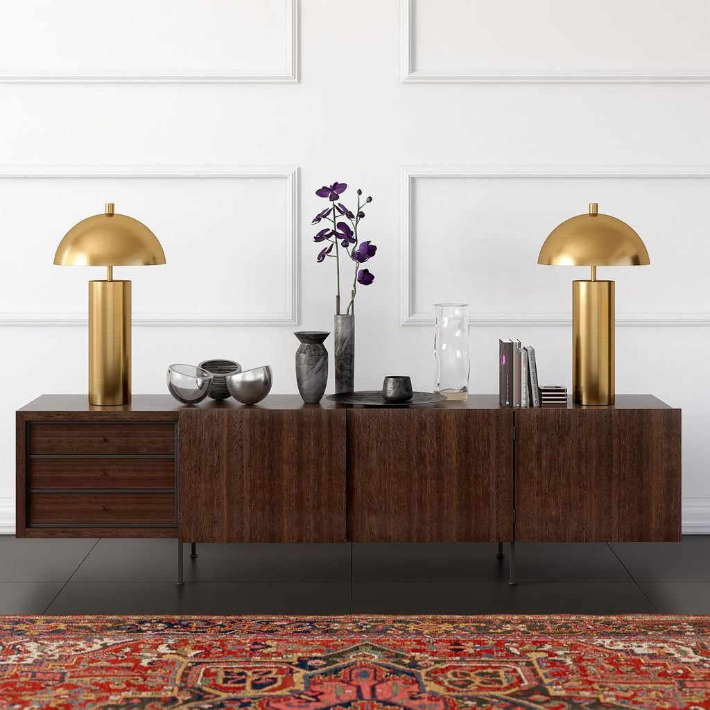 Henn&Hart 27' Mid-Century Modern 1-Light Table Lamp with Gold Metal Dome Shade for Living Room, Bedroom, or Office, Gold