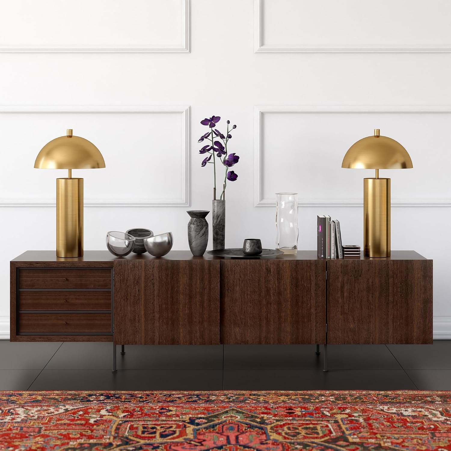 Henn&Hart 27' Mid-Century Modern 1-Light Table Lamp with Gold Metal Dome Shade for Living Room, Bedroom, or Office, Gold