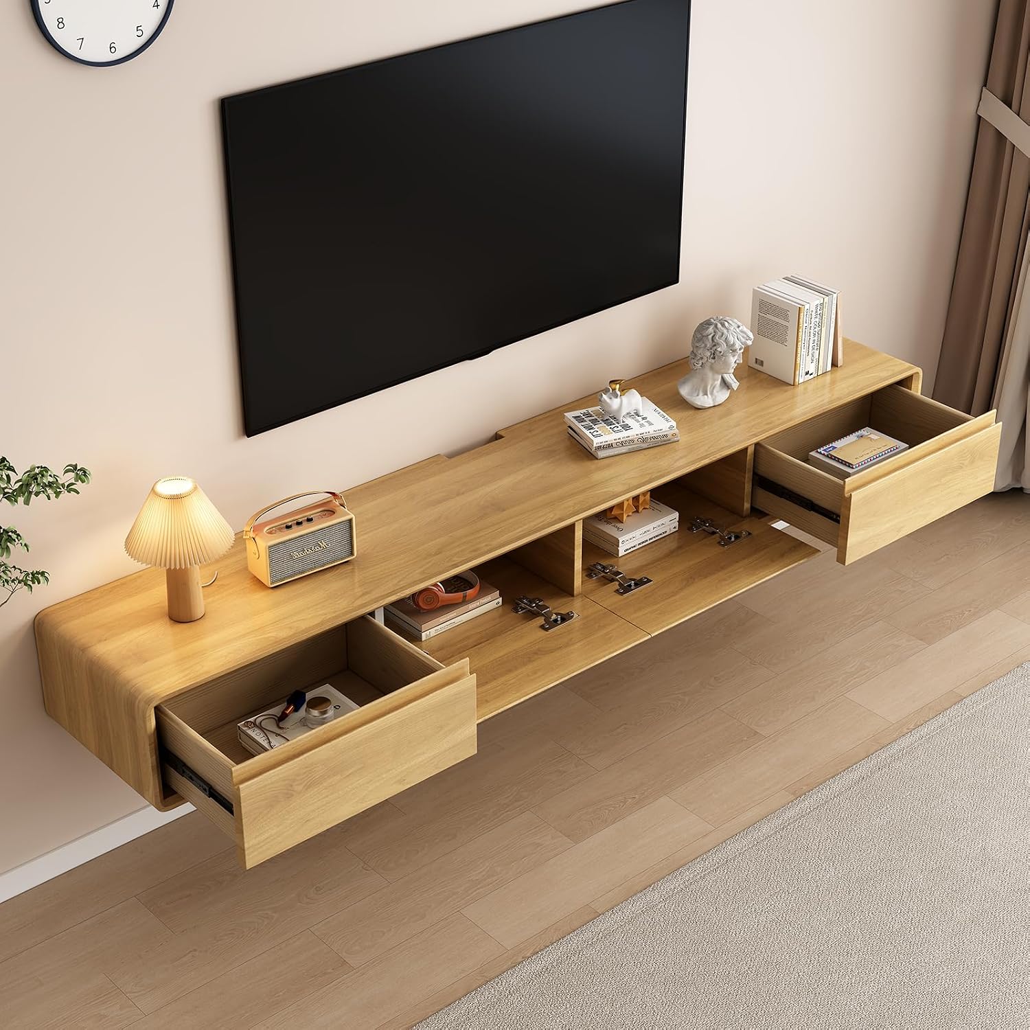 Floating TV Stand Large Floating TV Shelves Wall Mounted Multi Storage Compartment TV Media Console Floating TV Cabinet Bench Under TV Large Storage (Brown C, 63.0 * 7.9 * 9.4 in)