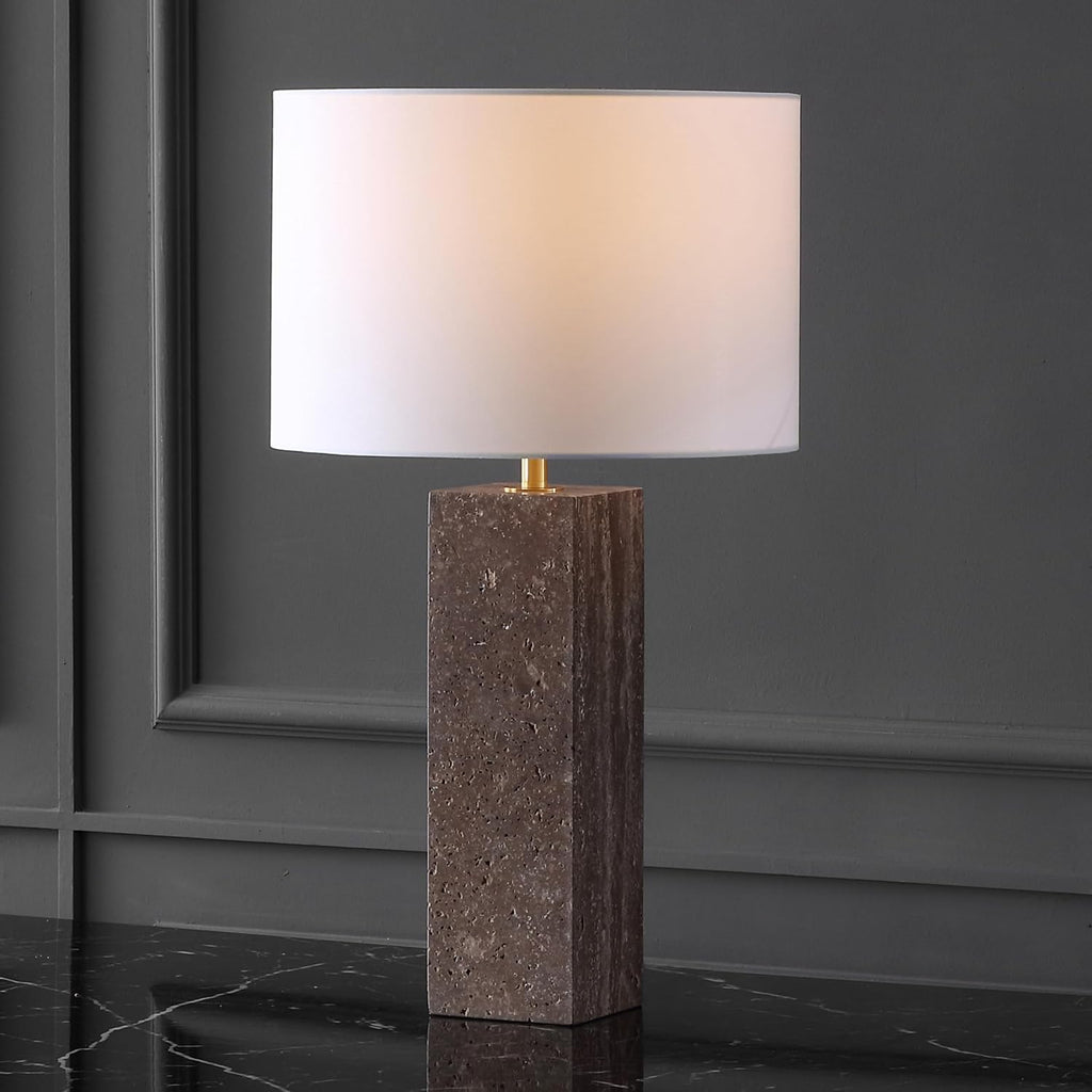 SAFAVIEH Couture Lighting Collection Feliciano Dark Brown/White 26-inch Dimmable Table Lamp for Bedroom Living Room Home Office Desk Nightstand (LED Bulb Included)
