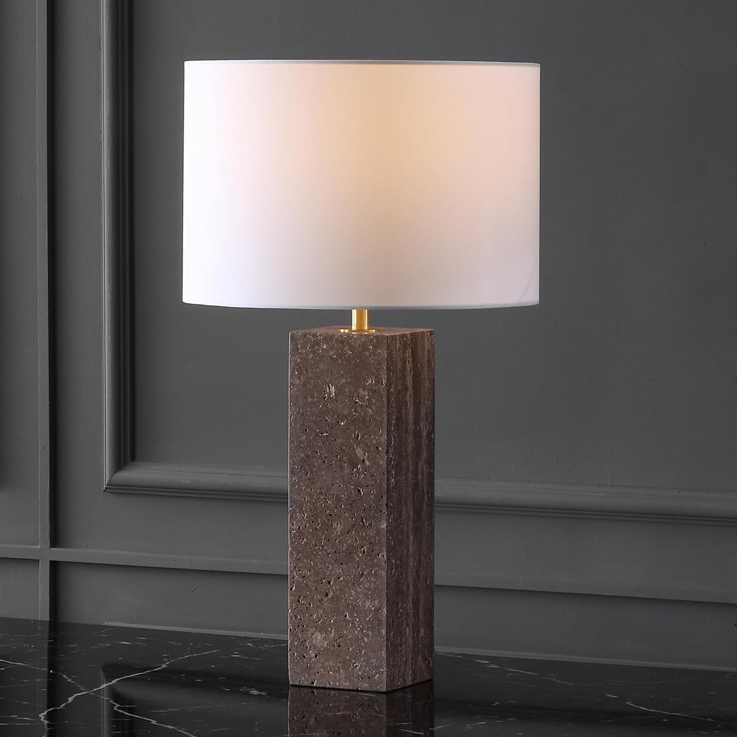 SAFAVIEH Couture Lighting Collection Feliciano Dark Brown/White 26-inch Dimmable Table Lamp for Bedroom Living Room Home Office Desk Nightstand (LED Bulb Included)