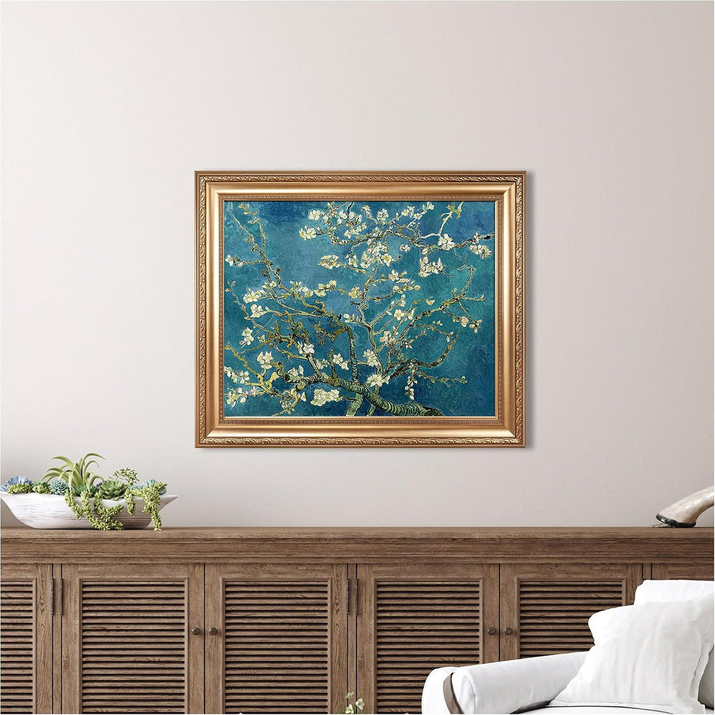 Almond Blossom by Vincent Van Gogh Framed Size:30x36 inches,Image Size:24x30 inches,Golden Frame The World Classic Art Reproductions,Wall Art for Home Decor