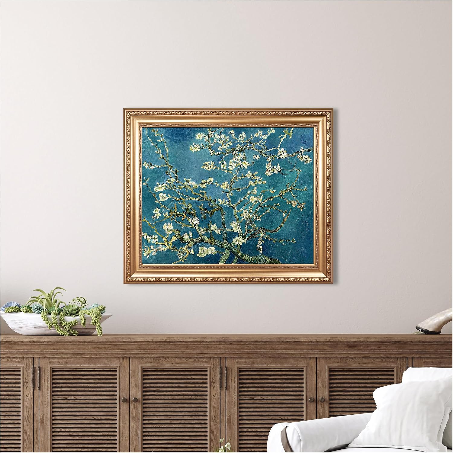 Almond Blossom by Vincent Van Gogh Framed Size:30x36 inches,Image Size:24x30 inches,Golden Frame The World Classic Art Reproductions,Wall Art for Home Decor