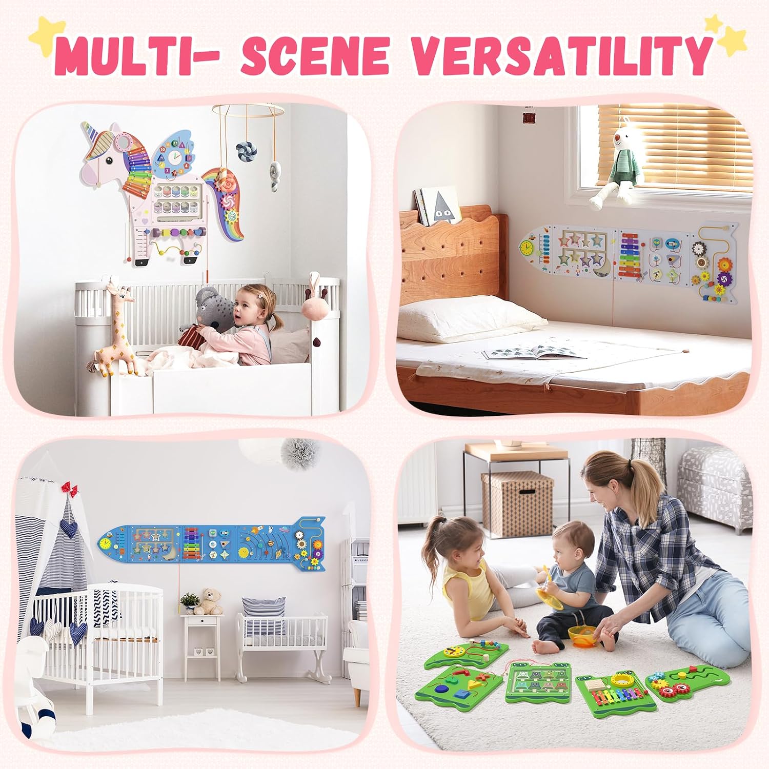 Unicorn Sensory Wall Panel for Kids - Activity Wall Busy Board Panels, Montessori Toddler Wall Activity Board, Wall Toys for Toddlers 3, Activity Cube, Perfect for Toddler Playroom, Pink
