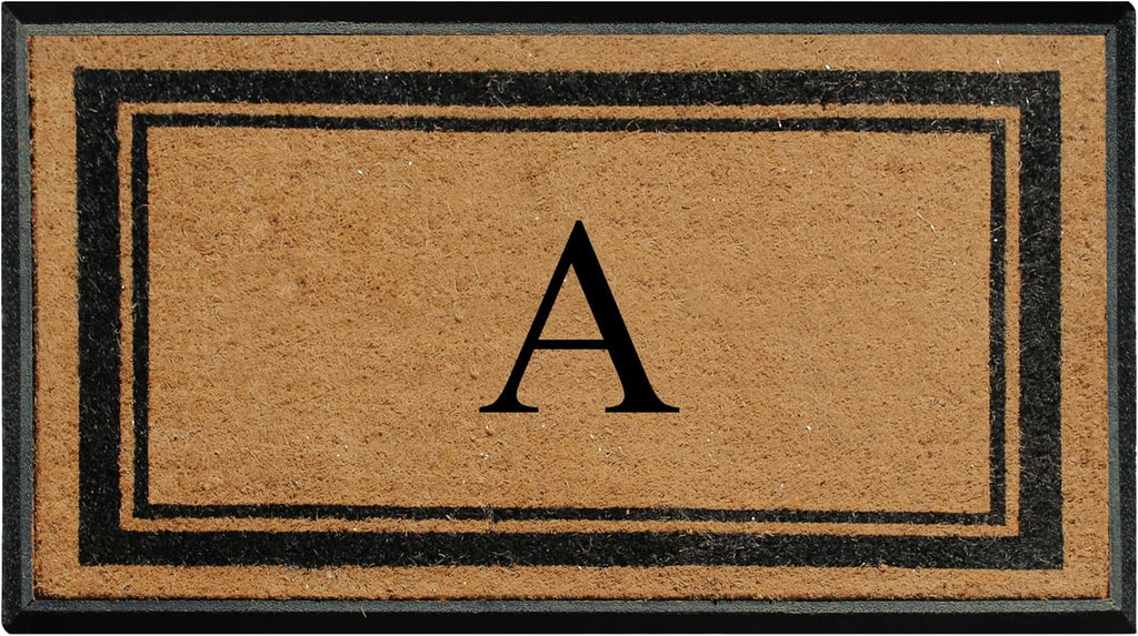 A1 Home Collections Natural Coir & Rubber Hand-Flocked Monogrammed Doormat - Heavy Duty Anti-Shedding Front Door Mat, Thick & Durable Entrance Mat - A, 30' x 48'