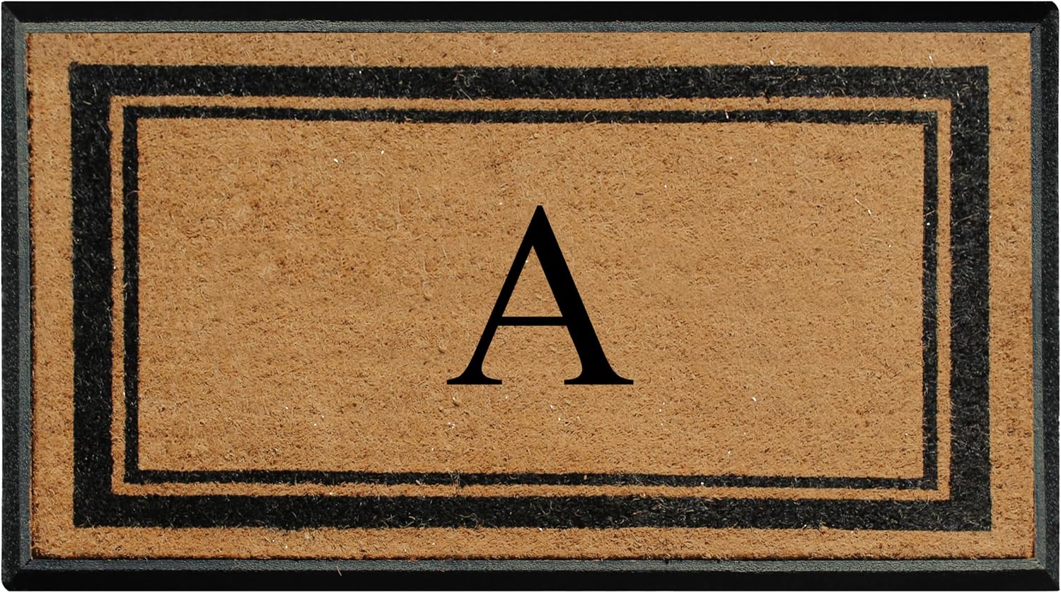 A1 Home Collections Natural Coir & Rubber Hand-Flocked Monogrammed Doormat - Heavy Duty Anti-Shedding Front Door Mat, Thick & Durable Entrance Mat - A, 30' x 48'