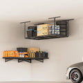FLEXIMOUNTS 3x6 Overhead Garage Storage Rack, plus 2-Pack 2x4ft Corner Wall Mounted Floating Shelves, 450lbs+440lbs Capacity, Heavy-Duty Garage Organizer, Black