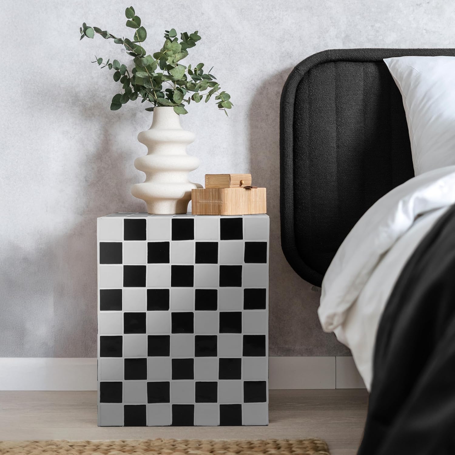 JONATHAN Y END2000K Callista 18' Modern Bohemian Ceramic Tiled Rectangle End Table, Side Table, Accent Table for Living Room, Bedroom, Light Gray/Black