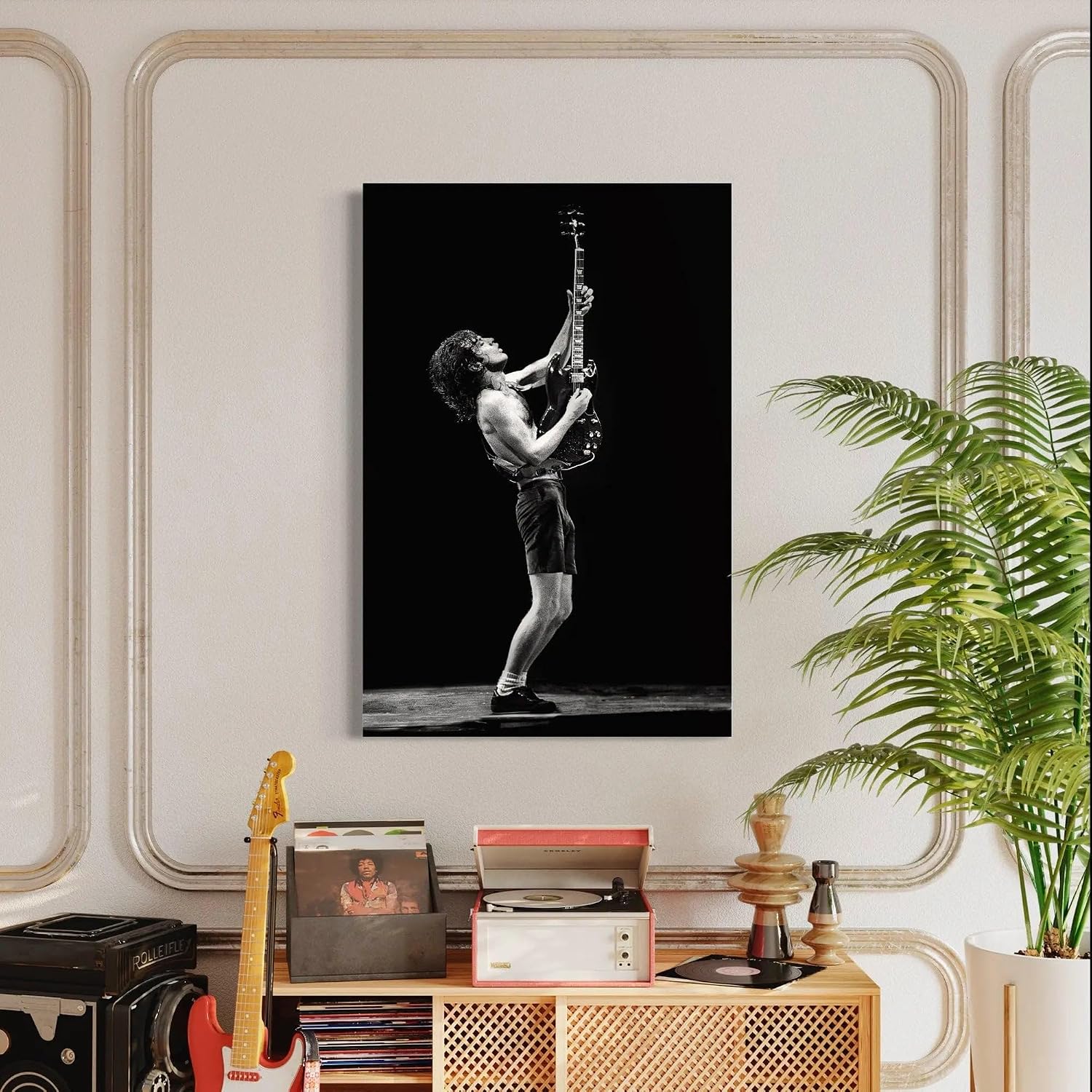 Canvastoria Angus Young AC/DC Canvas Wall Art | Classic Rock & Heavy Metal Guitarist Poster Print | Music Lover's Wall Decor for Rock Fans, Bars & Studios