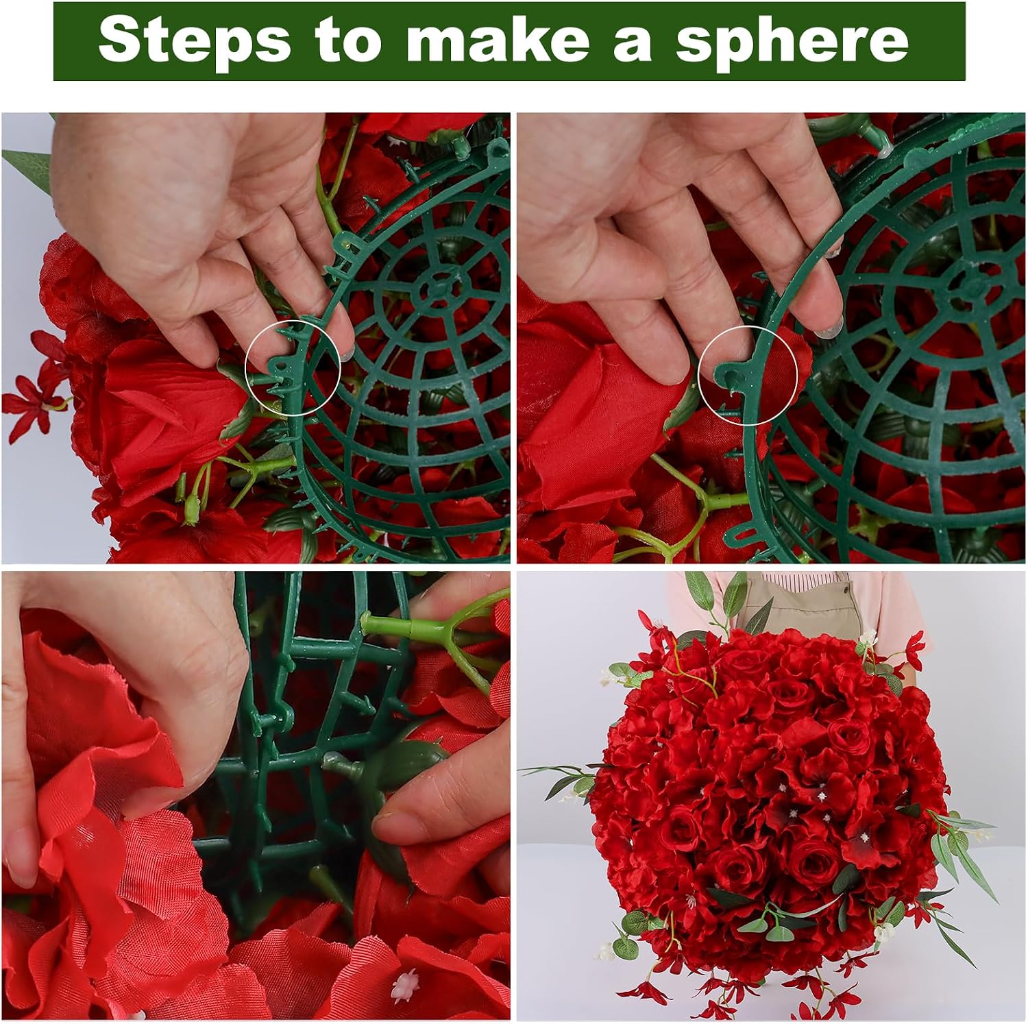 6pcs Wedding centerpieces for Tables 15.8' Red Artificial Flowers Rose Ball Arrangements Silk Flower Balls Floral for Wedding Christmas Party Table Home Decor (6, Red, 15.8'' Diam)