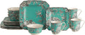 222 Fifth Adelaide Turquoise 16-Piece Porcelain Dinnerware Set | Microwave and Dishwasher Safe Dining Set for 4 | Stackable and Chip-Resistant Plates Bowls and Cups | Gift for Housewarming & Wedding