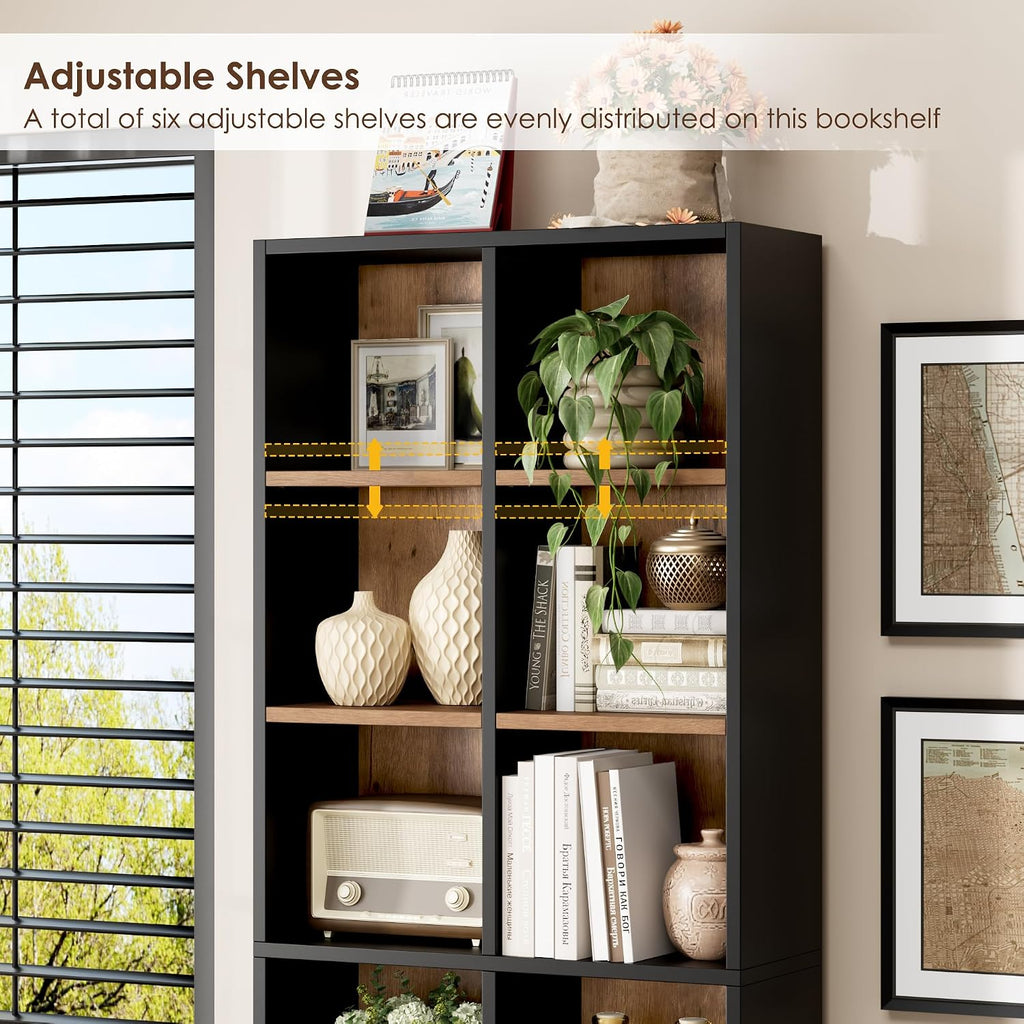 FOTOSOK 71'' Tall Bookshelf Set of 2, 7 Tier Large Bookshelf with Adjustable Shelves, Wide Bookcases and Bookshelf, DVD/CD Media Tower Storage, Cube Book Shelf Display Shelf Cabinet, Black/Brown
