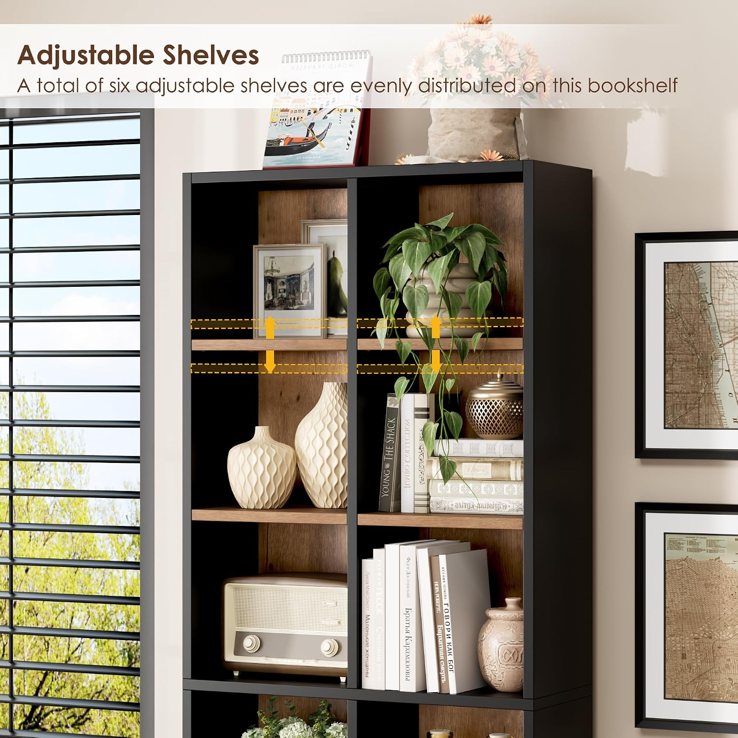 FOTOSOK 71'' Tall Bookshelf Set of 2, 7 Tier Large Bookshelf with Adjustable Shelves, Wide Bookcases and Bookshelf, DVD/CD Media Tower Storage, Cube Book Shelf Display Shelf Cabinet, Black/Brown
