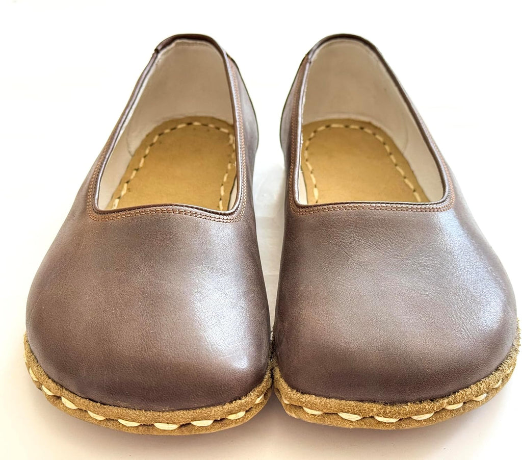Grounding Shoes for Women, Barefoot Leather Shoes,Earthing with Copper Rivet, Wide Toe Box, Minimalistic Shoes, Gifts for Him | Bitter Brown