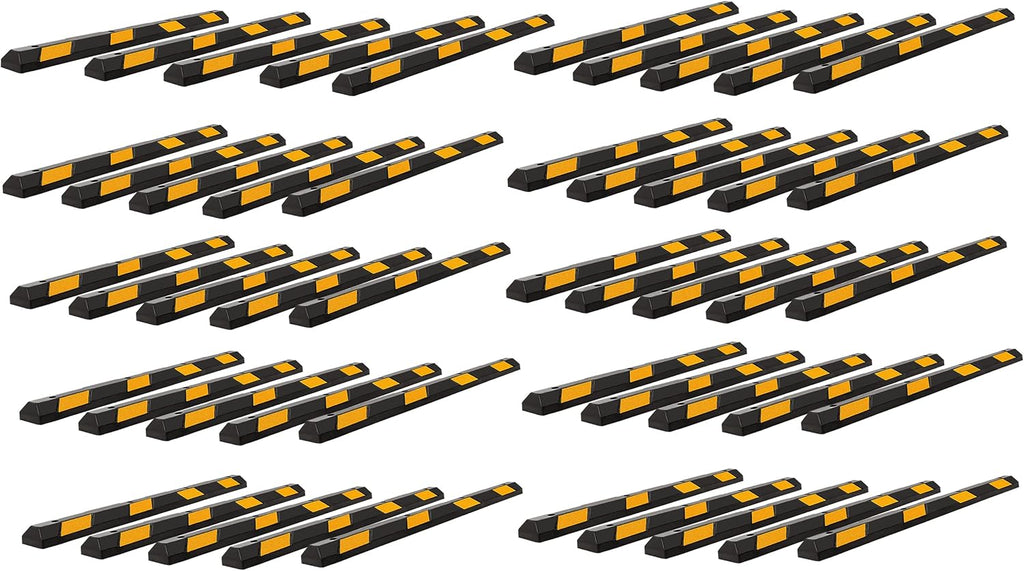ZONETECH Parking Stopper for Garage Heavy Duty Rubber Parking Curb Stops 72' Garage Parking Stops 50-Pack Premium Quality Garage Wheel Stop Professional Grade w/Yellow Reflective Tape Bolts Included