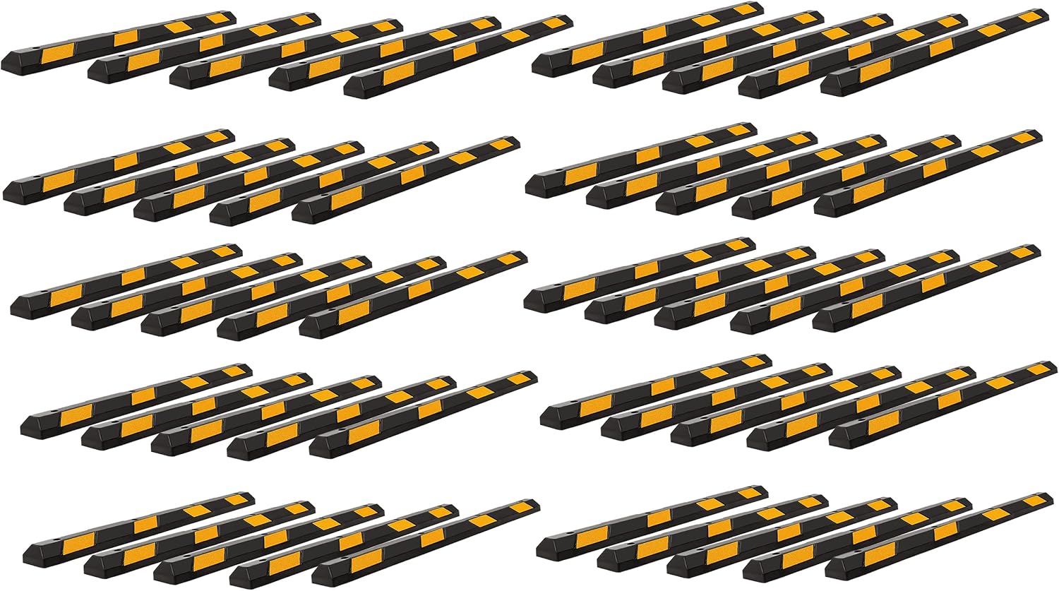 ZONETECH Parking Stopper for Garage Heavy Duty Rubber Parking Curb Stops 72' Garage Parking Stops 50-Pack Premium Quality Garage Wheel Stop Professional Grade w/Yellow Reflective Tape Bolts Included