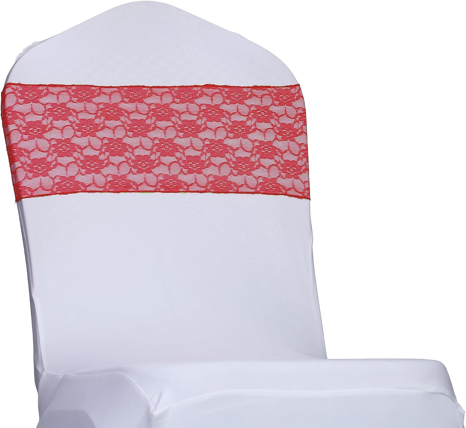 MDS® Pack of 200 Lace Chair Sashes for Weddings, Decorative Floral Lace Chair Bows Bands for Banquet, Reception, Anniversary, Bridal Shower, Birthday, Party, Ceremony & Event Décor - Coral
