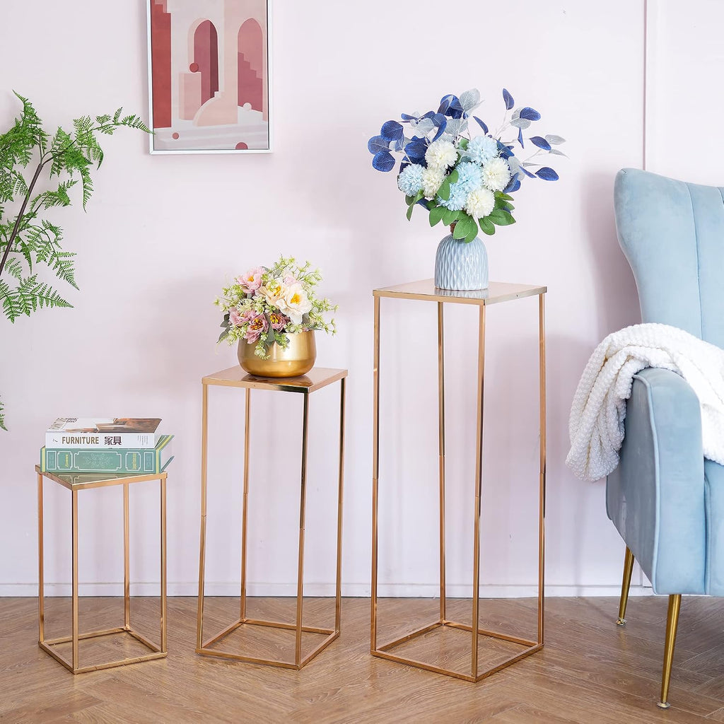 Gold Metal Cube Vase Stand for Wedding Centerpieces, 23.6in Tall, 10 Pcs
