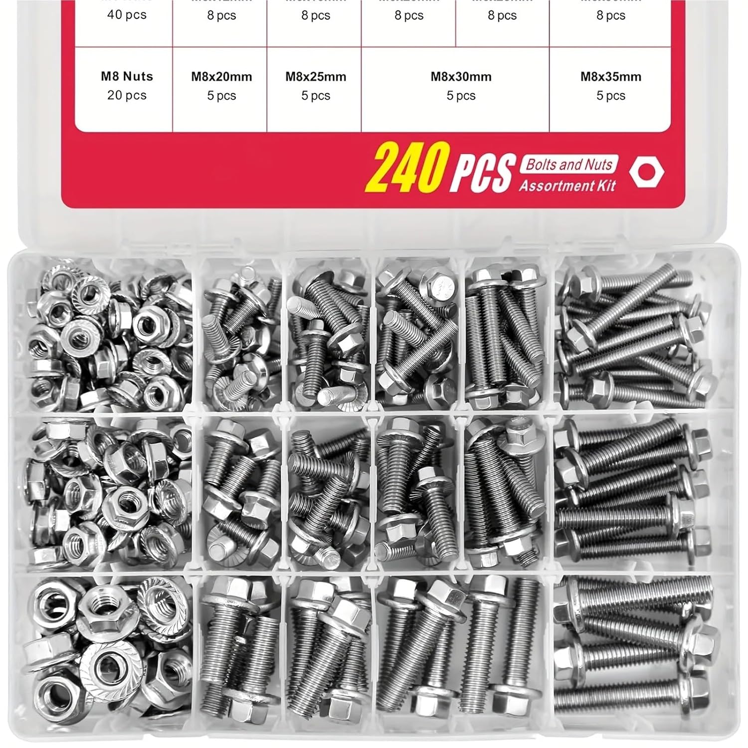 Set Screw Assortment Kit 240PCS Metric Flanged Bolts and Nuts Kit for Homeowners,DIYers,Mechanics,Industrial Workers