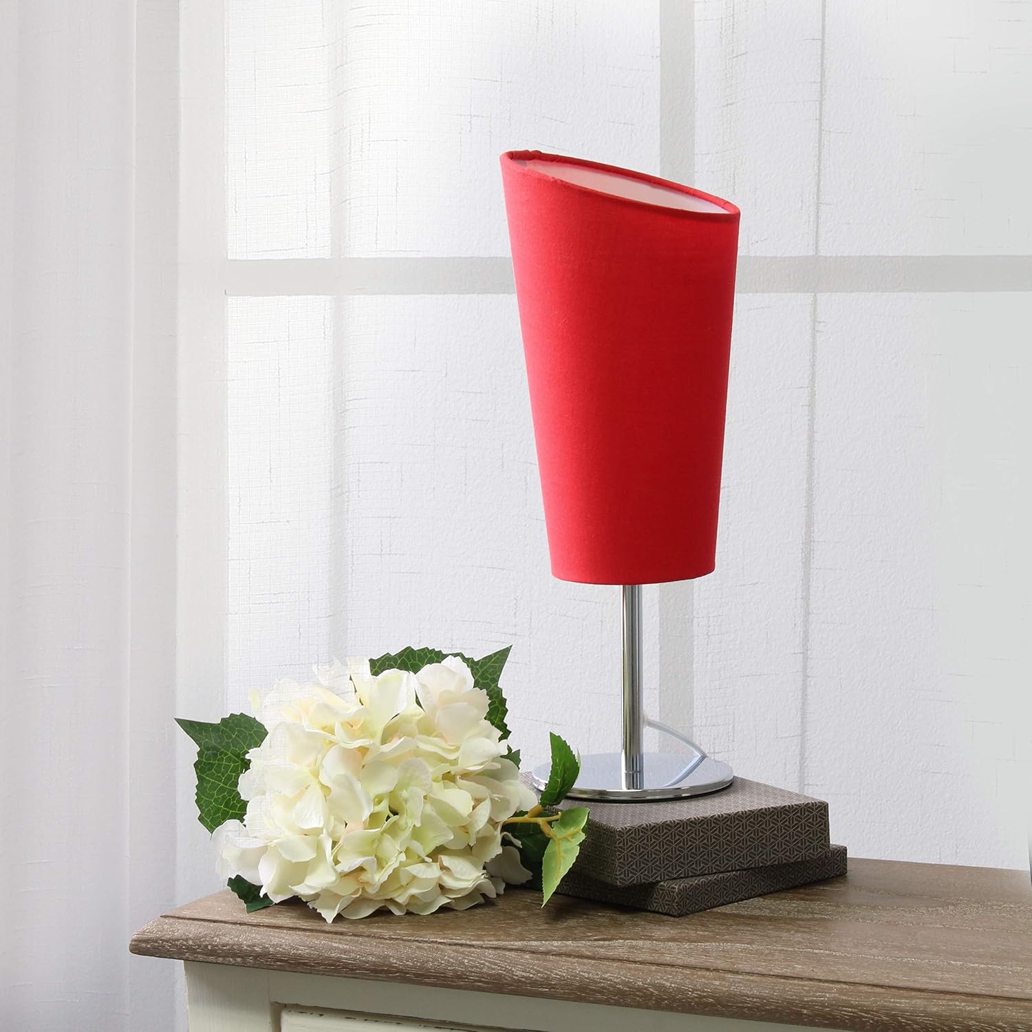 Simple Designs LT2061-RED Mini Chrome Angled Fabric Shade Table Lamp, Red (Pack of 24)