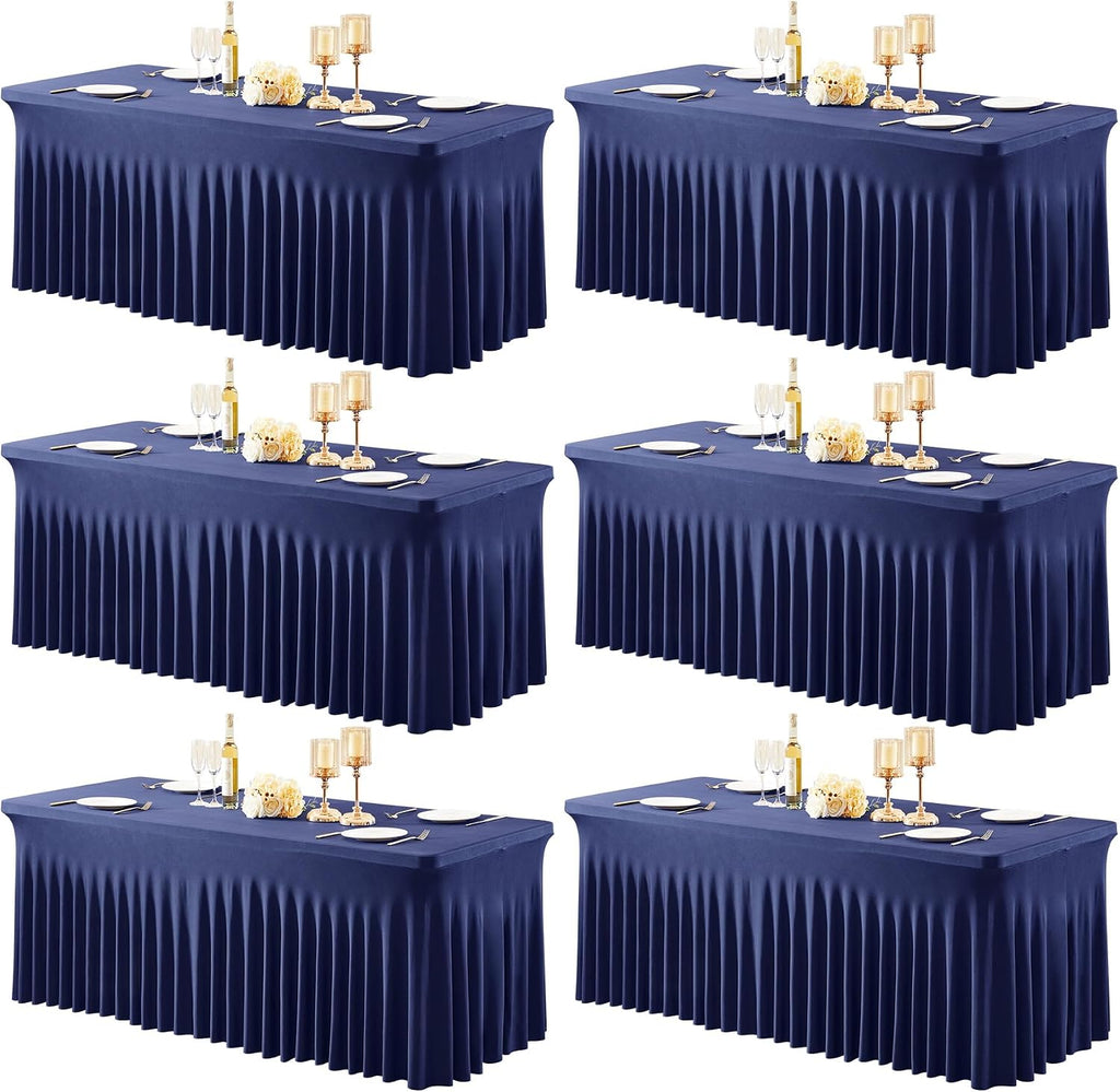 Shillance 6 Packs Navy Blue Spandex Tableclothes for 8 Foot Rectangle Table, Spandex Table Covers 8FT Stretch Table Skirts Wrinkle Free Fitted Tablecover for Event, Wedding, Banquet & Parties
