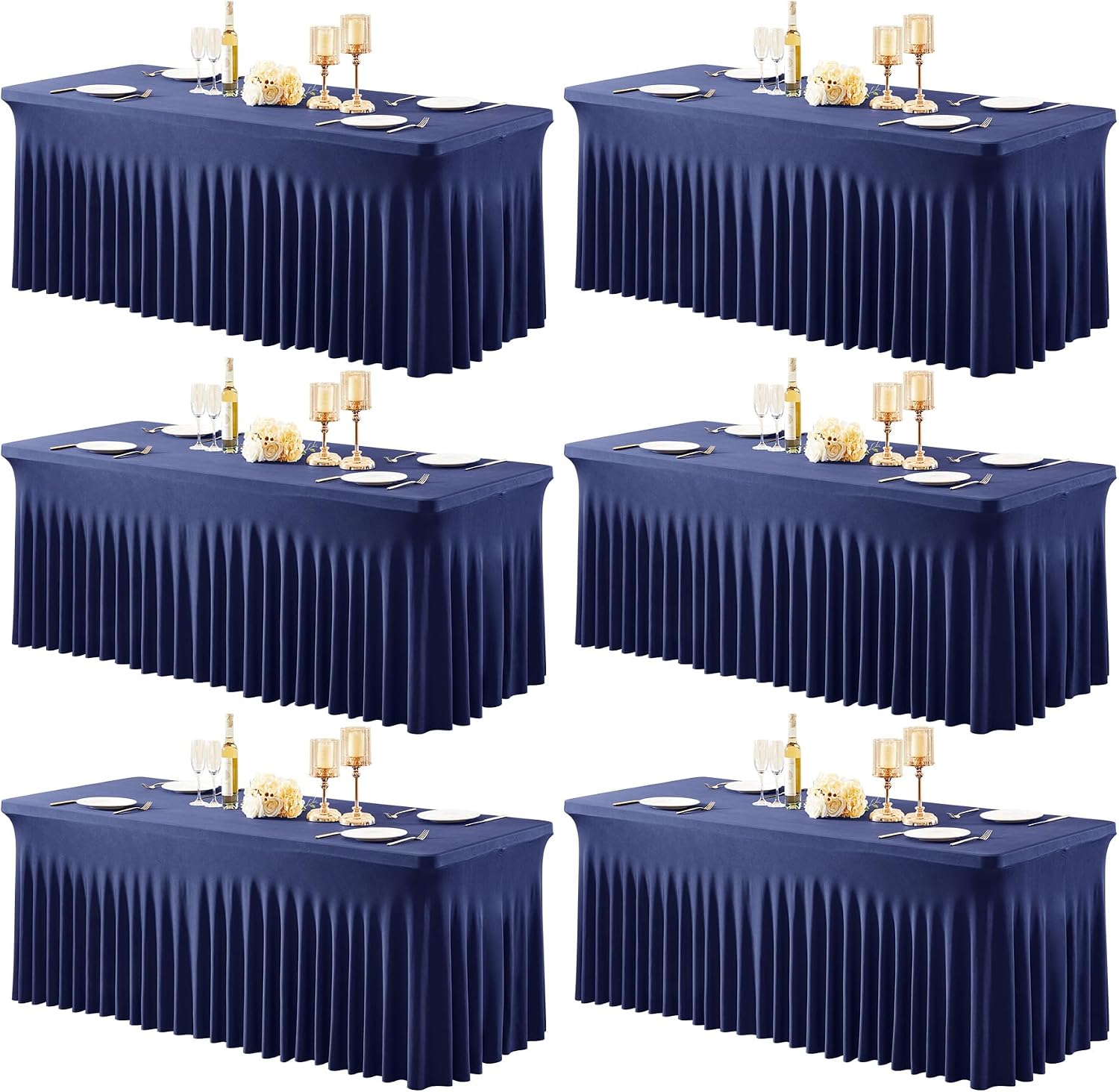 Shillance 6 Packs Navy Blue Spandex Tableclothes for 8 Foot Rectangle Table, Spandex Table Covers 8FT Stretch Table Skirts Wrinkle Free Fitted Tablecover for Event, Wedding, Banquet & Parties
