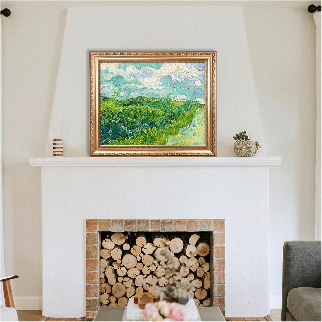 Green Wheat Fields, Auvers by Vincent Van Gogh Framed Size:30x36 inches,Image Size:24x30 inches,Golden Frame The World Classic Art Reproductions,Wall Art for Home Decor