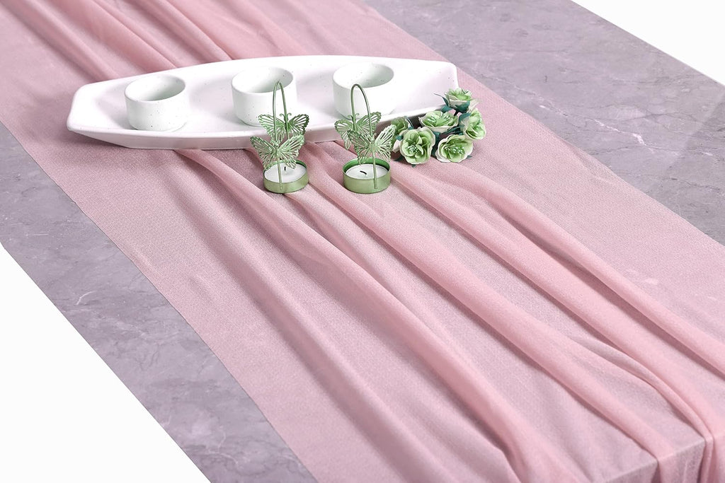 MDS® Pack of 25, 14ft Chiffon Table Runner 29 x 170 Inches, Sheer Wedding Runner Romantic Rustic Table Runner for Wedding Decoration, Birthday Party, Bridal Shower, Party Arch Décor - Blush Pink