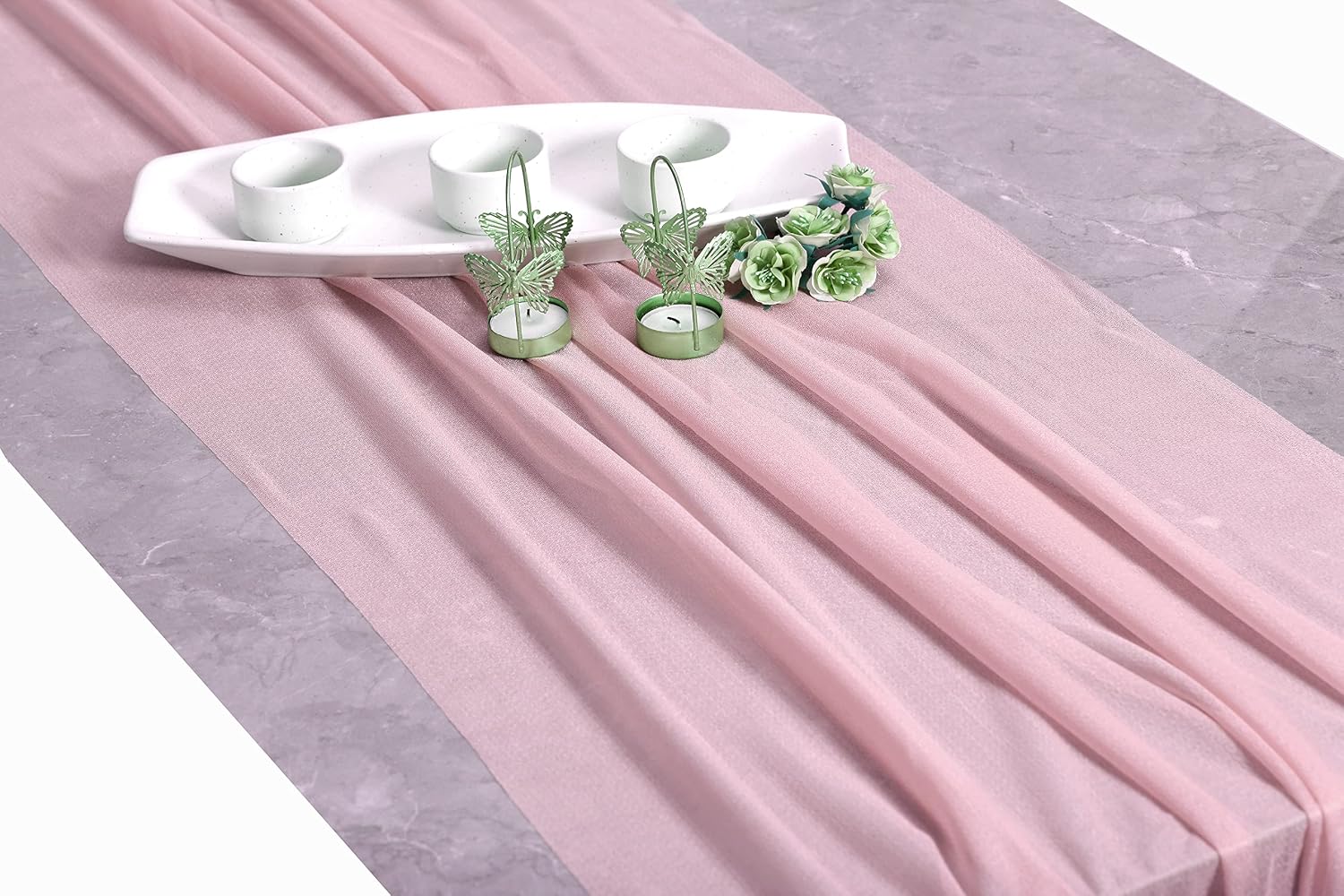 MDS® Pack of 15, 14ft Chiffon Table Runner 29 x 170 Inches, Sheer Wedding Runner Romantic Rustic Table Runner for Wedding Decoration, Birthday Party, Bridal Shower, Party Arch Décor - Blush Pink