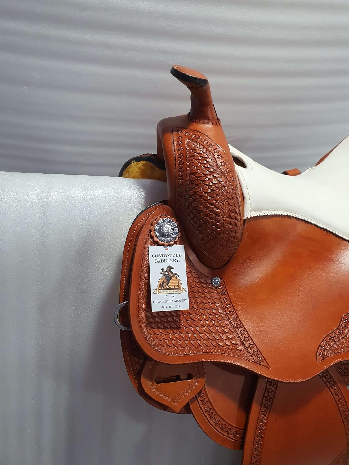 Western Leather Barrel Saddle Available from 10' to 18' with Combo Matching Headstall, Breast Collar, Front and Back Cinches Copper Rivets & Conchos (10 to 18 inches)