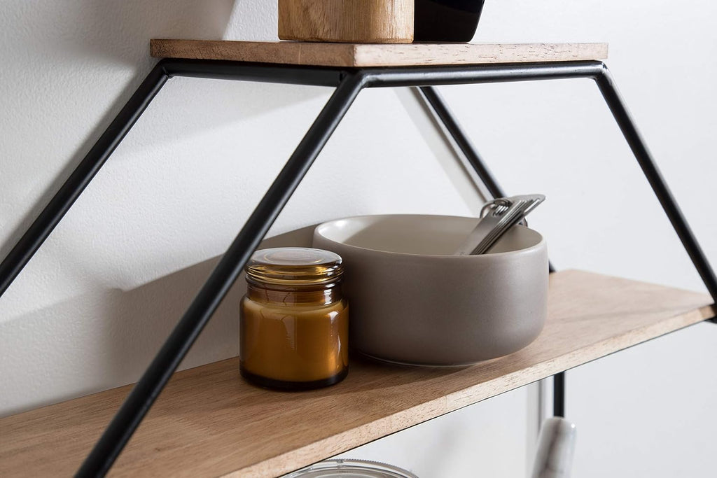 Kate and Laurel Lintz Farmhouse Octagon Wall Shelf, 24 x 24, Rustic Brown and Black, Modern 4-Tier Geometric Shelves for Wall