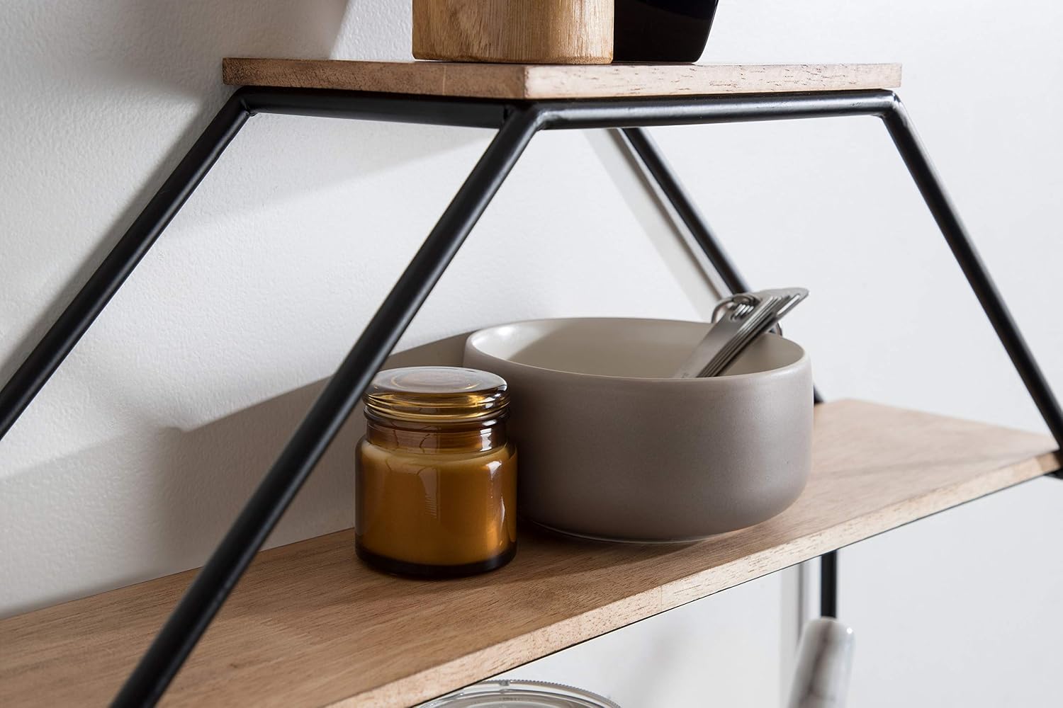 Kate and Laurel Lintz Farmhouse Octagon Wall Shelf, 24 x 24, Rustic Brown and Black, Modern 4-Tier Geometric Shelves for Wall