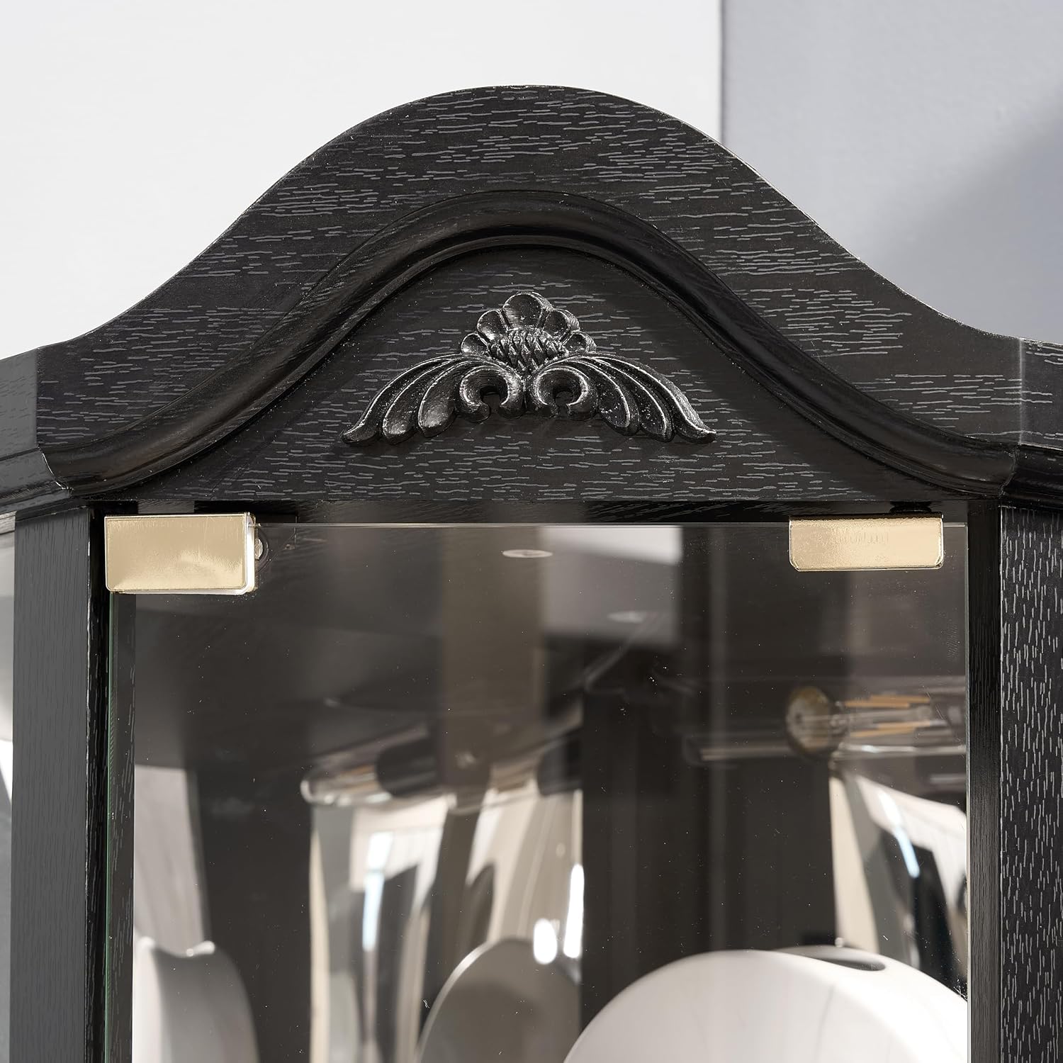 KEIKI 72' Corner Glass Display Cabinet with Adjustable Shelves, for Collectibles, Storage Curio Cabinet with Arched Floral Carving Decoration, 6-Tier Showcase Display Case, for Living Room, Black