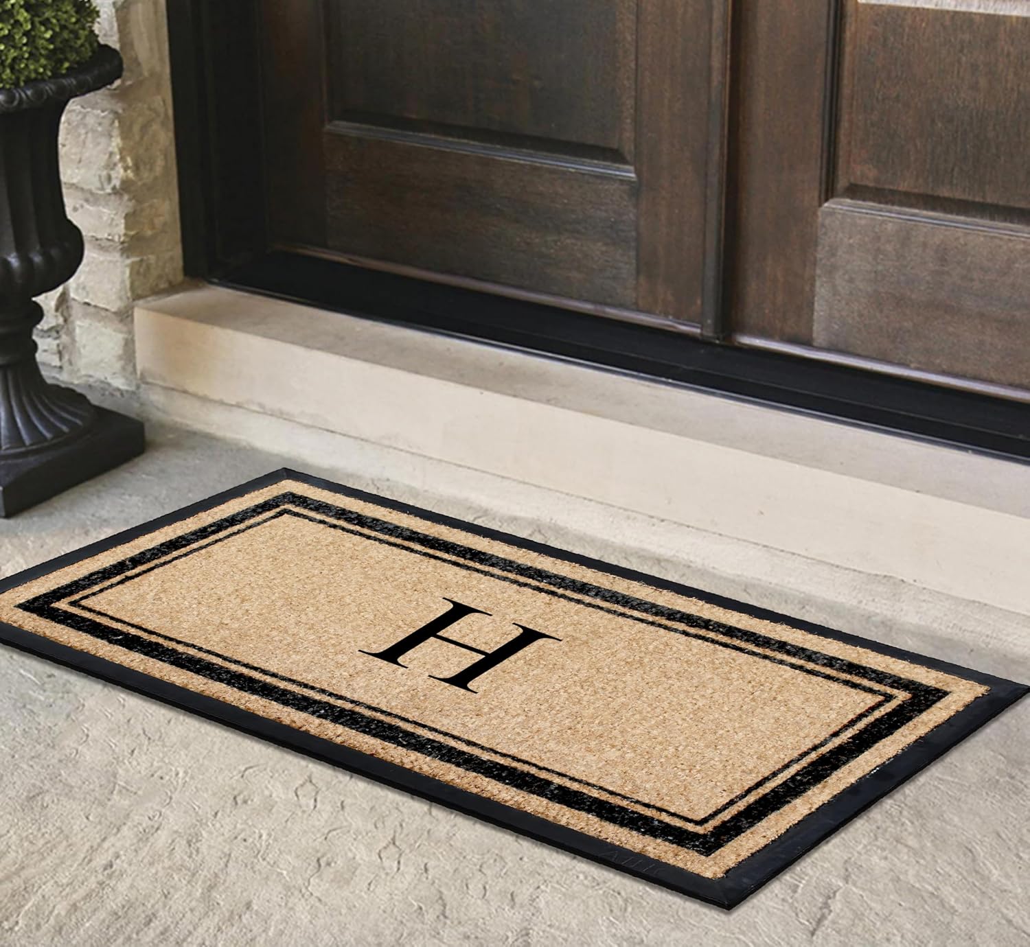 A1 Home Collections Natural Coir & Rubber Hand-Flocked Monogrammed Doormat - Heavy Duty Anti-Shedding Front Door Mat, Thick & Durable Entrance Mat - H, 30' x 60'