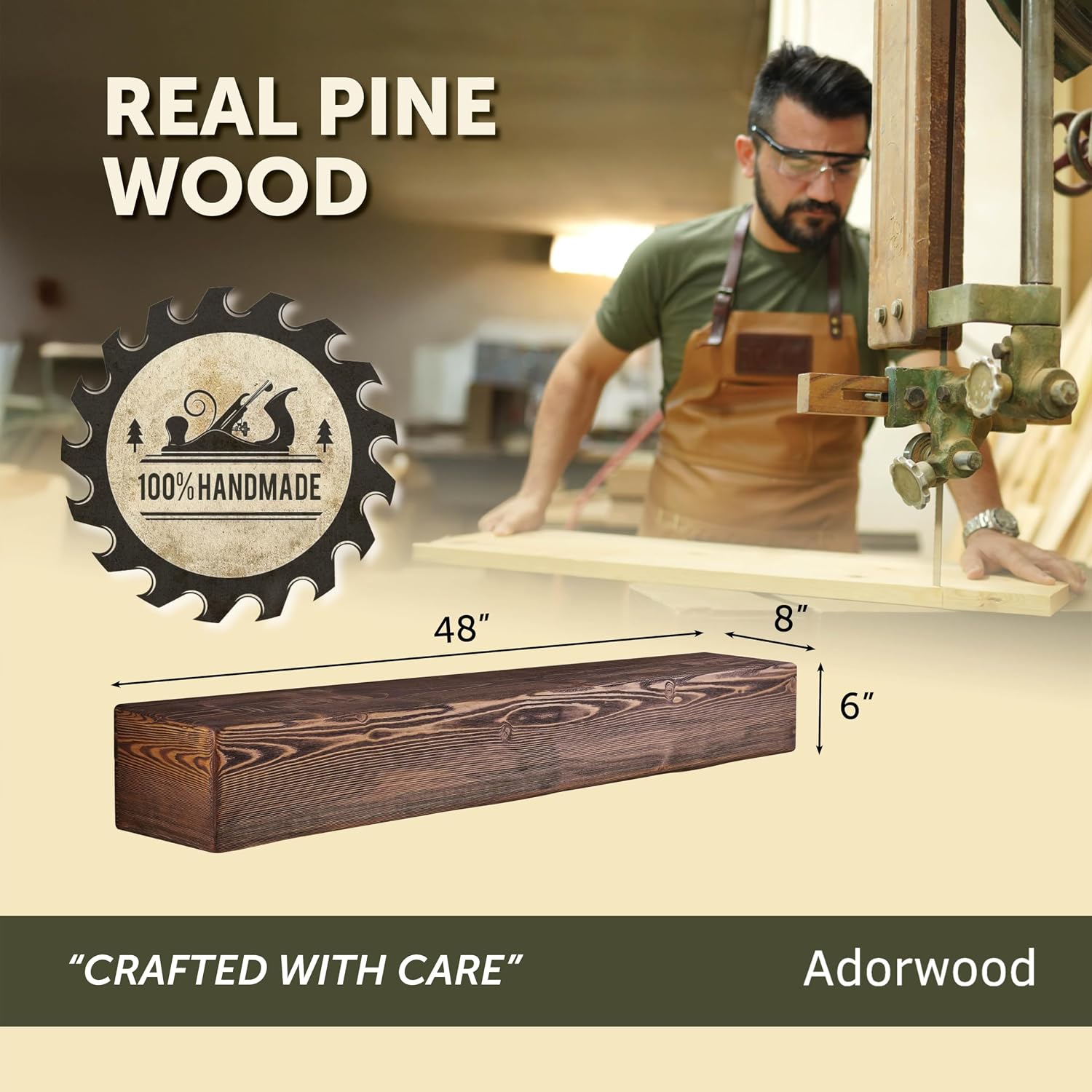 Handmade Fireplace Mantel Shelf 48', Extra Wide Rustic Wood Mantles for Over Fireplace, Wall Mounted Floating Mantel Shelves for Living Room Decor (Light Walnut, 48Lx6Hx8D)