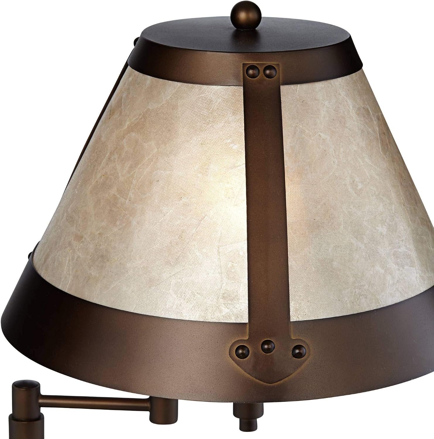 Franklin Iron Works Samuel 21 1/4' High Rustic Swing Arm Accent Table Lamp with USB Ports A+C Charging Bronze Natural Mica Shade for Living Room Bedroom House Bedside Nightstand Home Office Family