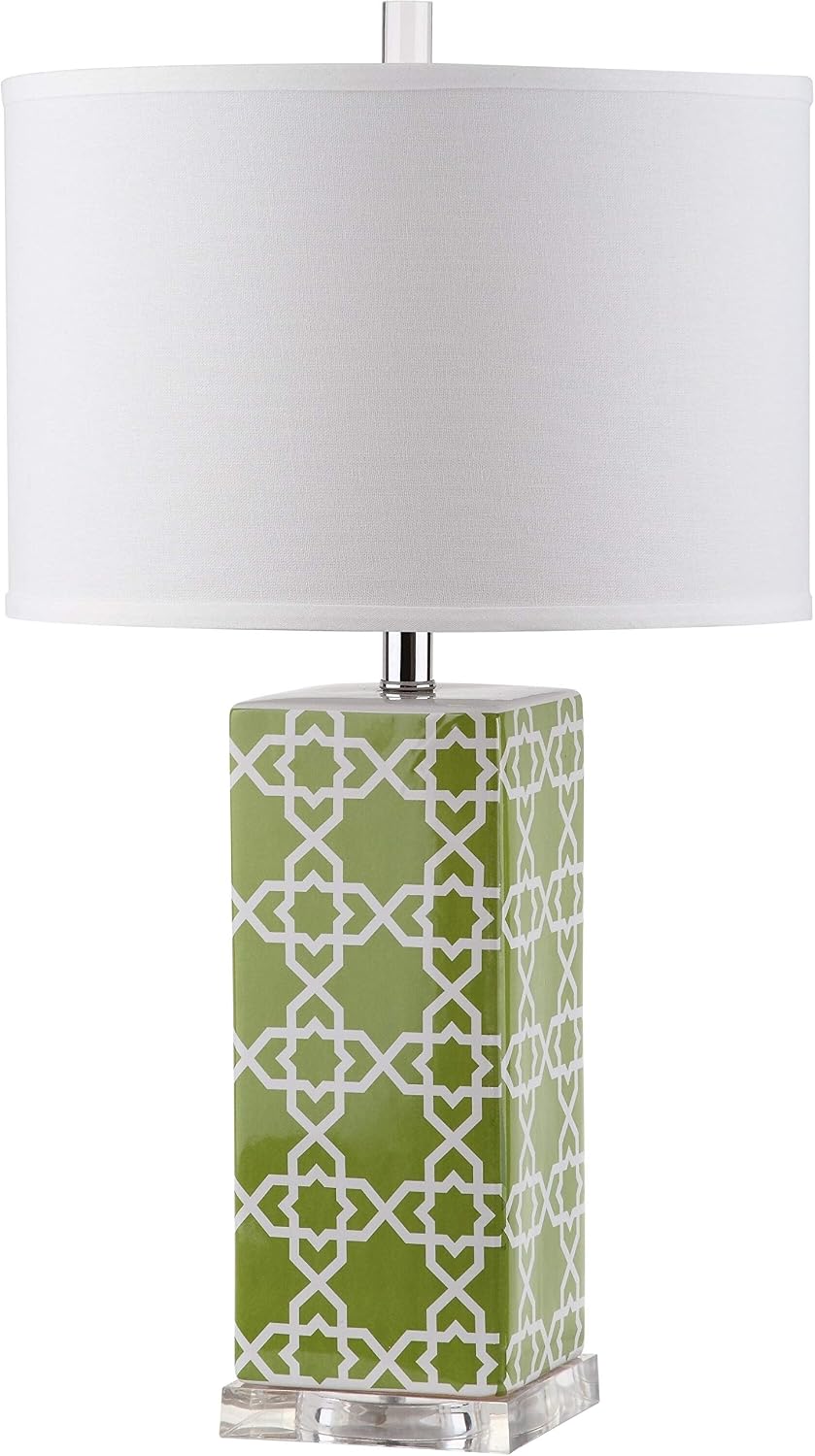 SAFAVIEH Lighting Collection Quatrefoil Modern Contemporary Green 27-inch Bedroom Living Room Home Office Desk Nightstand Table Lamp Set of 2 (LED Bulbs Included)