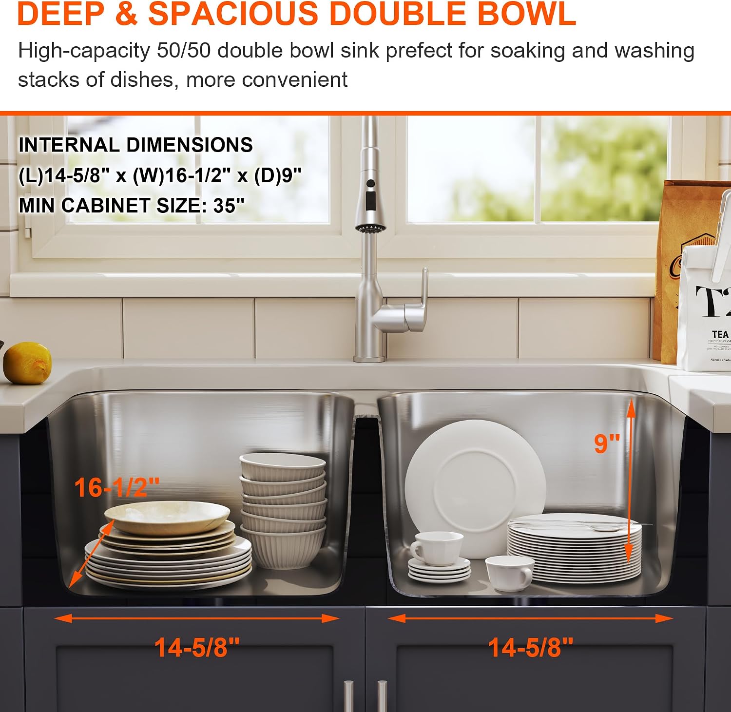32 Inch Undermount Double Bowl Kitchen Sink 50/50 Stainless Steel 18 Gauge Commercial Grade Satin Finish Sinks 32' x 18' x 9'