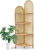 4-Tier Corner Shelf Stand 70' Rattan Corner Shelves Display Shelf Wall Corner Bookshelf with Solid Wood Frame Multi Unit Organizer Rack with Legs for Living Room Decor,Small Space, Natural