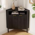 EYYTHUNG Black Corner Cabinet with Open Storage, Fluted Small Corner Floor Cabinet with 2 Doors & Adjustable Shelf, Wooden Freestanding Storage Organizer for Small Space,Living Room, Dining Room