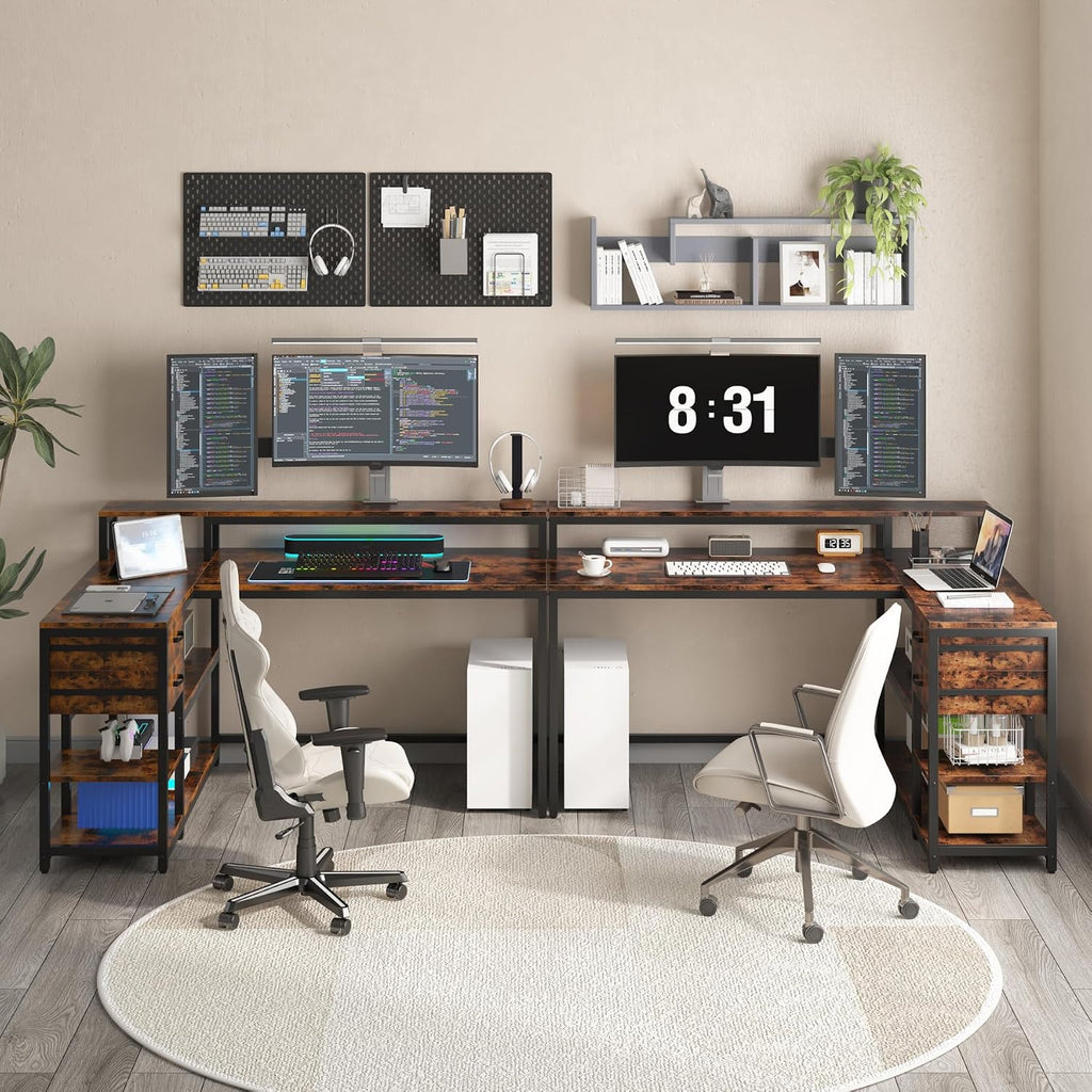 Tribesigns L Shaped Desk with Drawers and Storage Shelves, Home Office L Corner Desk with Monitor Stand, 55' x 24' Desktop Computer Table, Gaming Study Table for Small Space
