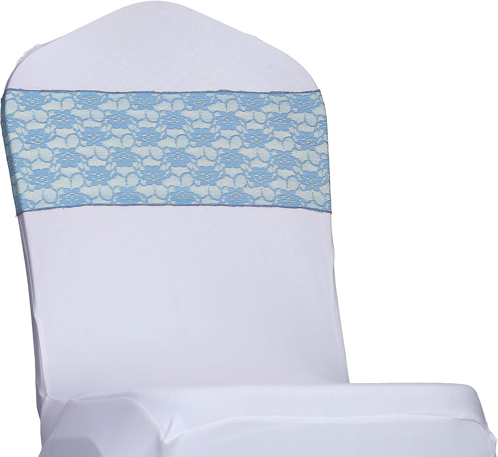 MDS® Pack of 200 Lace Chair Sashes for Weddings, Decorative Floral Lace Chair Bows Bands for Banquet, Reception, Anniversary, Bridal Shower, Birthday, Party, Ceremony & Event Décor - Baby Blue