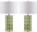 SAFAVIEH Lighting Collection Quatrefoil Modern Contemporary Green 27-inch Bedroom Living Room Home Office Desk Nightstand Table Lamp Set of 2 (LED Bulbs Included)