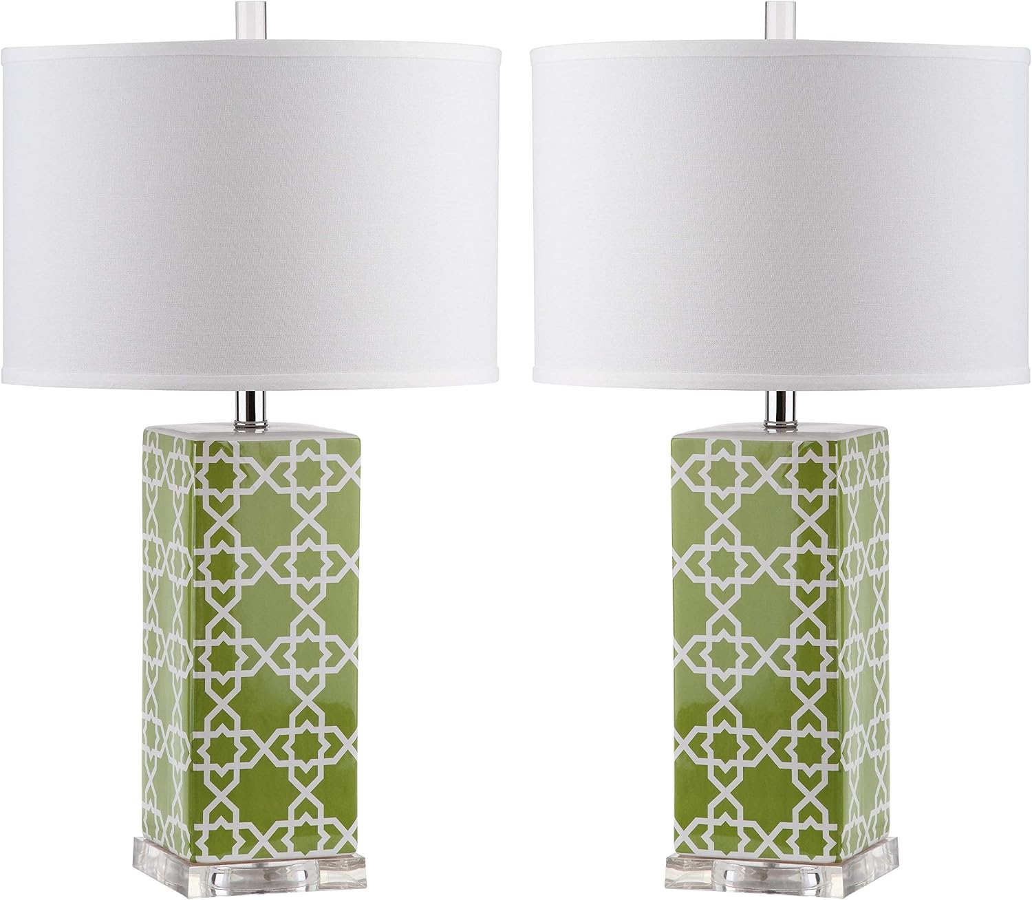SAFAVIEH Lighting Collection Quatrefoil Modern Contemporary Green 27-inch Bedroom Living Room Home Office Desk Nightstand Table Lamp Set of 2 (LED Bulbs Included)