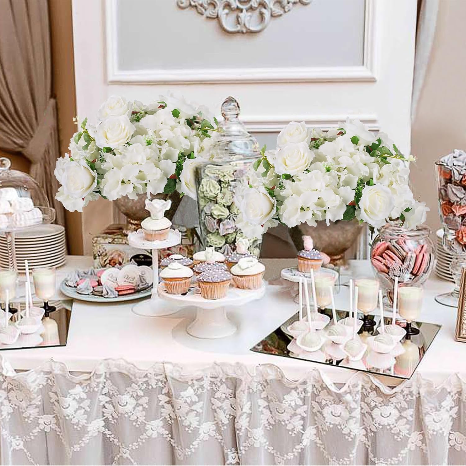 BLOSMON Artificial Flower Balls Wedding Centerpieces 6 Pcs 14.2' Large White Fake Flowers Rose Hydrangea Ball Arrangement Center Pieces for Table Silk Floral Bouquet for Wedding Party Home Decor