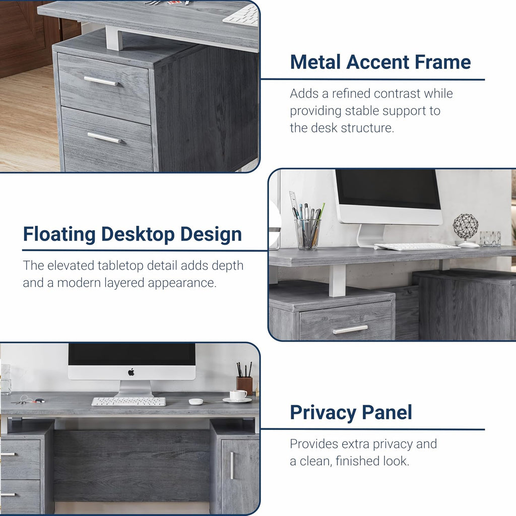 Techni Mobili Modern Office Desk with Storage, Gray