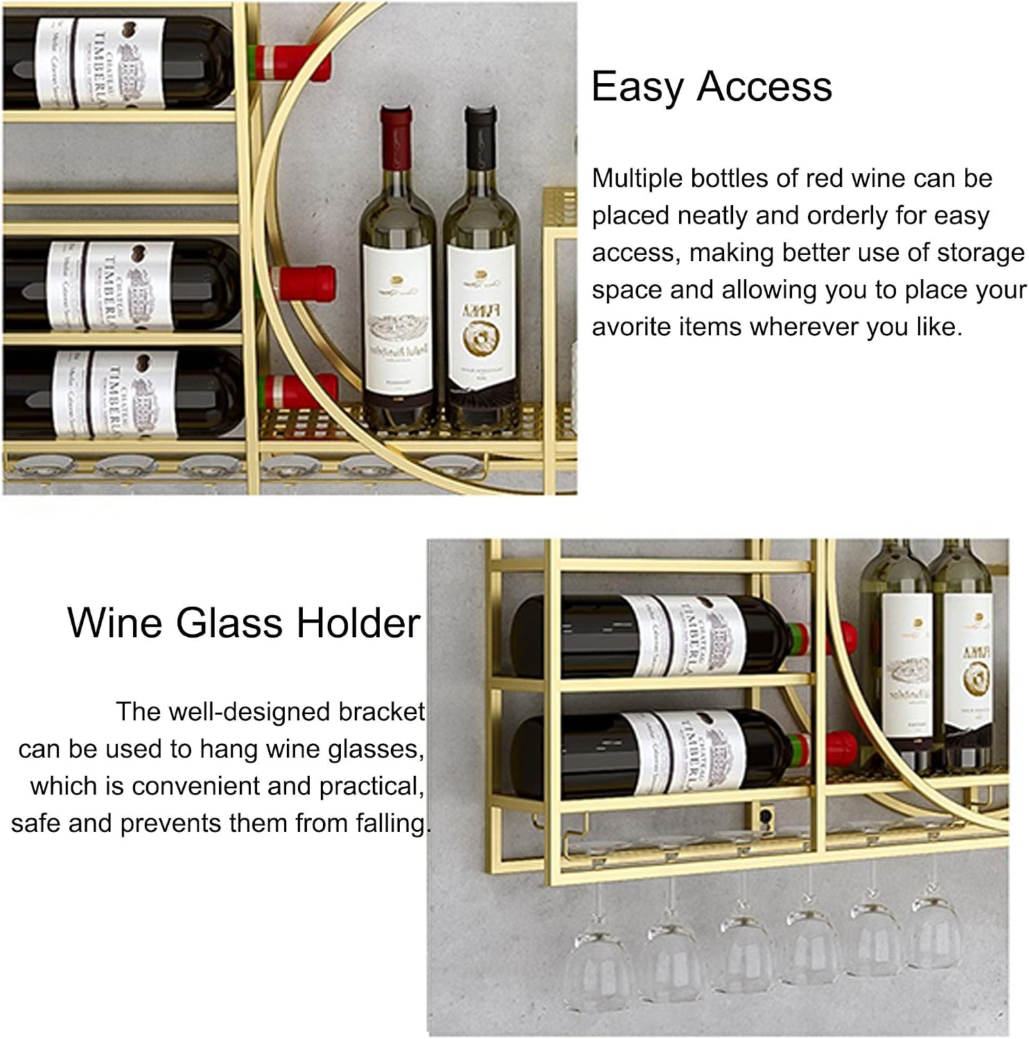 Floating Wine Rack with Glass Holder Wall Mounted Liquor Shelf for Bottles and Glasses Mini Bar Shelves for Corner Coffee Bar Cabinet Organizer 110cm White Shelf
