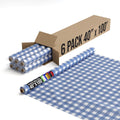 Exquisite Party Solids Blue Gingham Plastic Table Cover Roll Pack of 6, 40' X 100' Table Cloth Plastic Cover Roll - Premium Quality Thick 0.5 MIL Banquet Rolls - Disposable Tablecloth Rolls