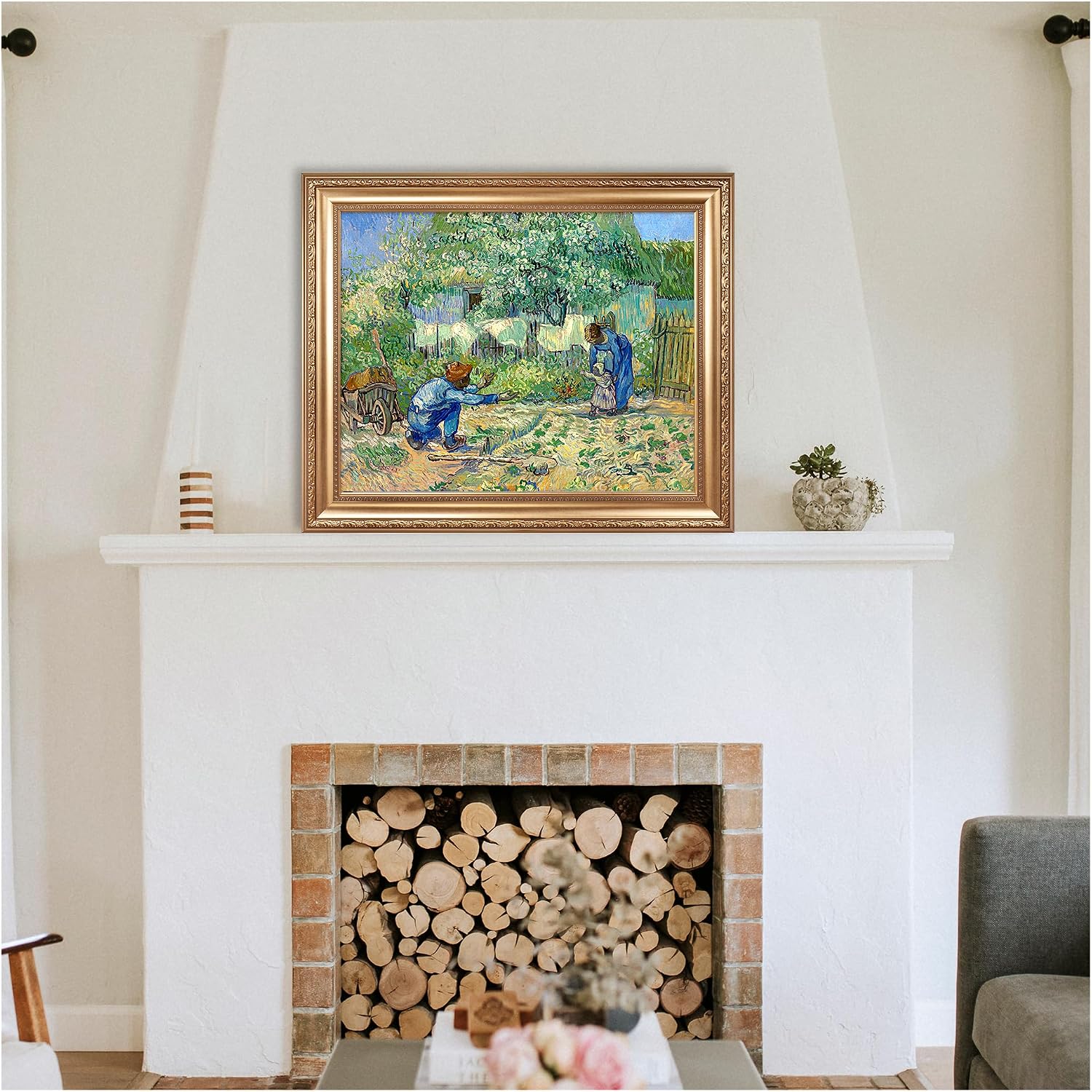 First Steps, after Millet by Vincent Van Gogh Framed Size:30x36 inches,Image Size:24x30 inches,Golden Frame The World Classic Art Reproductions,Wall Art for Home Decor
