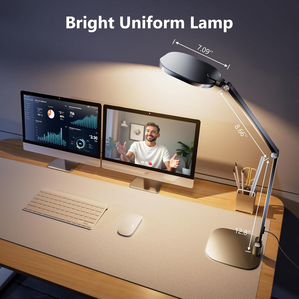 LitONES LED Desk Lamp for Home Office, 15W Desk Light with CRI >95, Memory & Timer Function, 1200LM Dimmable Computer Light for Video Calls, Conference, Reading, Study (Black-2packs)